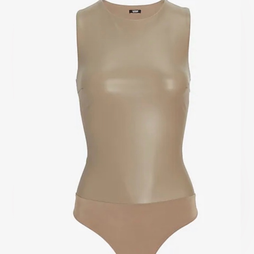 Express body contour faux leather tan bodysuit size small